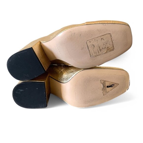 MANGO Gold Metallic Leather Ankle Boots With Block Heel & Side Zip Closure Sz 7 - Picture 8 of 16